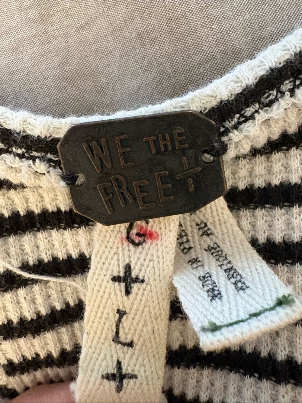Free People We The Free Striped Thermal Henley Top Raw Seam Boho L - Picture 11 of 13